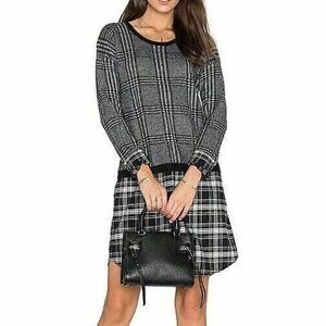 Soft Joie Dinay Black White Plaid Wool Mixed Media Sweater Dress